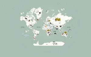 Papel pintado infantil mapamundi francés verde