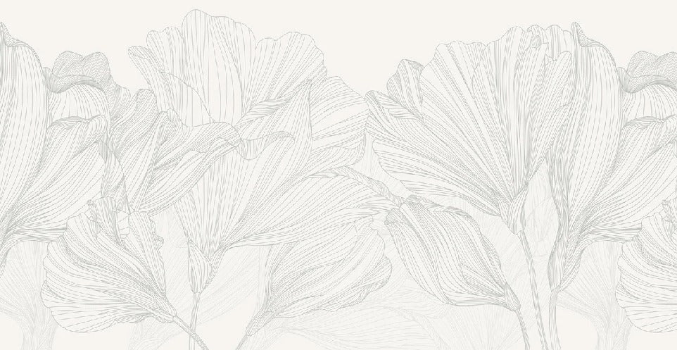 Papel pintado Vals de flores panoramico gris y blanco