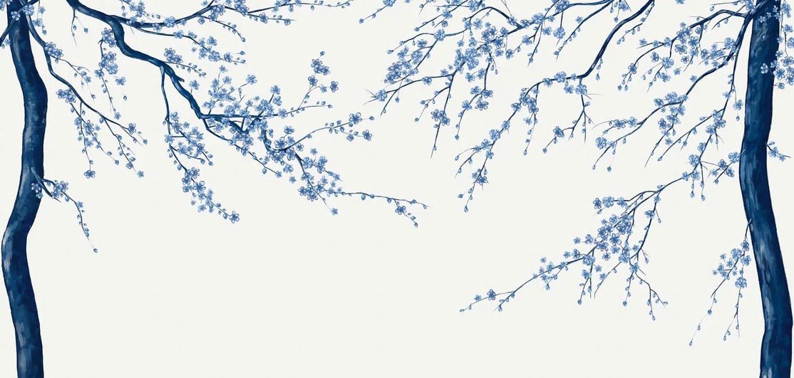 Papel pintado panorámico de flores blancas de Sakura