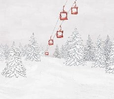 Papel pintado góndola roja montaña