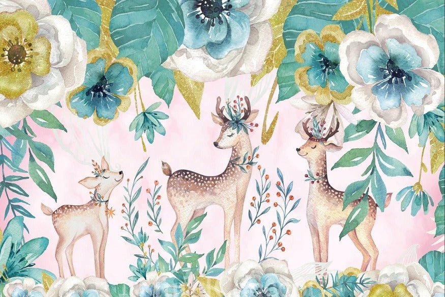Papel pintado Venado floral verde suave