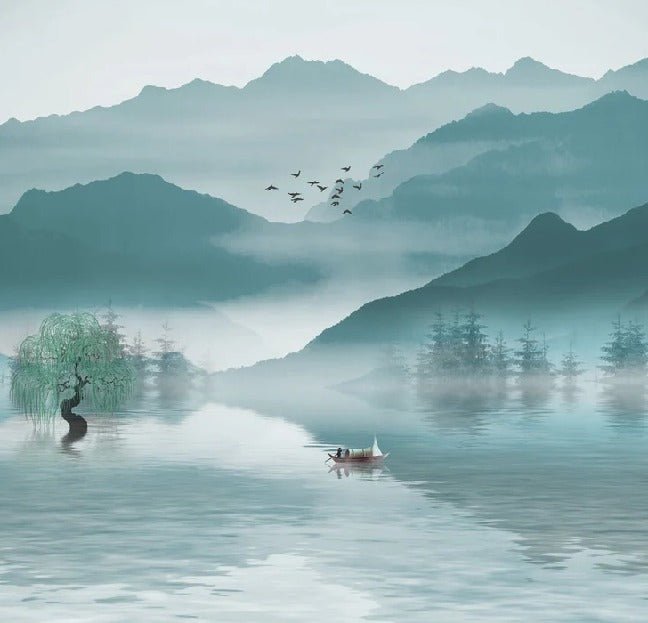 Papier peint entre montagne et lac