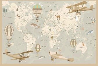 Papel pintado infantil mapa del mundo aviador