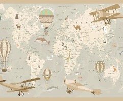 Papel pintado infantil mapa del mundo aviador