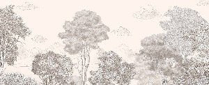 Papier peint panoramique Forêts et Monts Crayonnés Beige, XXL, tendance