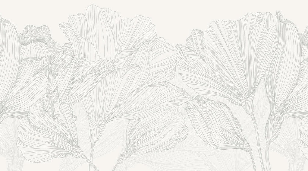 Papel pintado Vals de flores panoramico gris y blanco