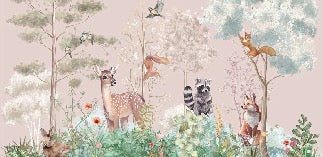 Papel pintado Dormitorio infantil mágico naturaleza rosa