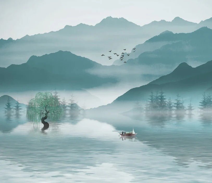 Papel pintado entre montaña y lago