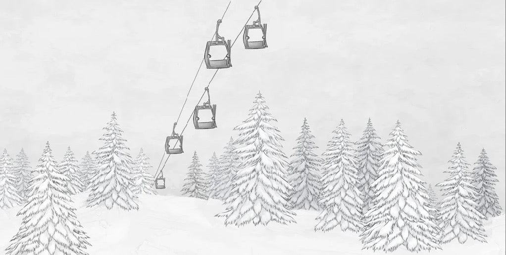 Papel pintado blanco y negro góndola montaña