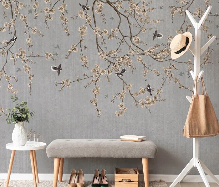 Papier peint branches fleuries