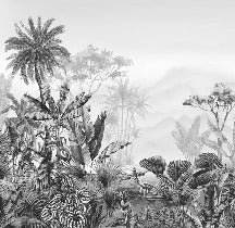 Papel pintado tropical en blanco y negro