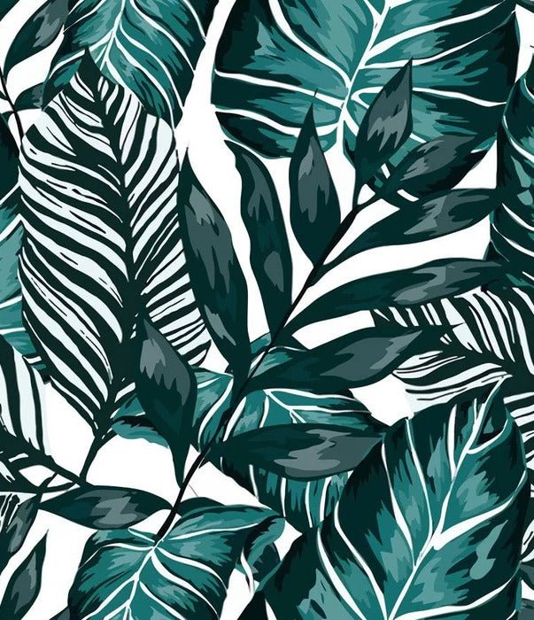 Papel pintado no tejido de hojas azul pavo real