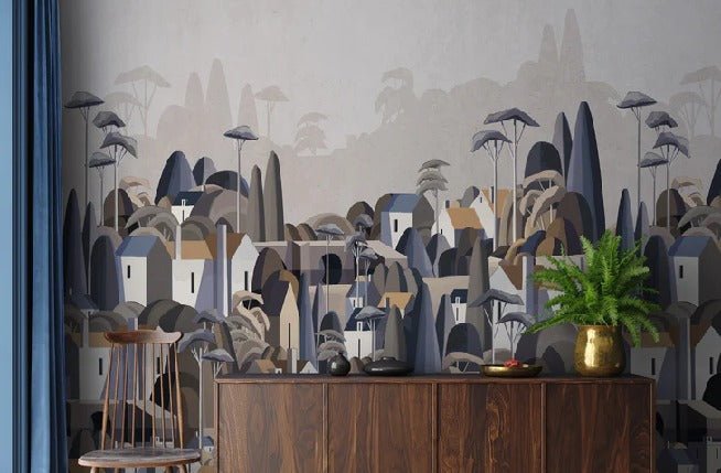 Papier peint village maisons exotiques