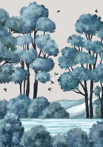Papel pintado Paisaje bosque fluvial azul