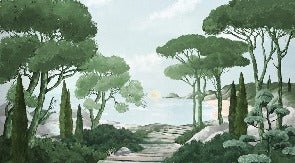 Papier peint balade dans les calanques vert