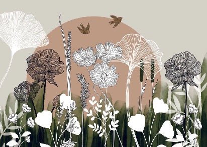 Papier peint panoramique illustration florale, mural concept, tendance