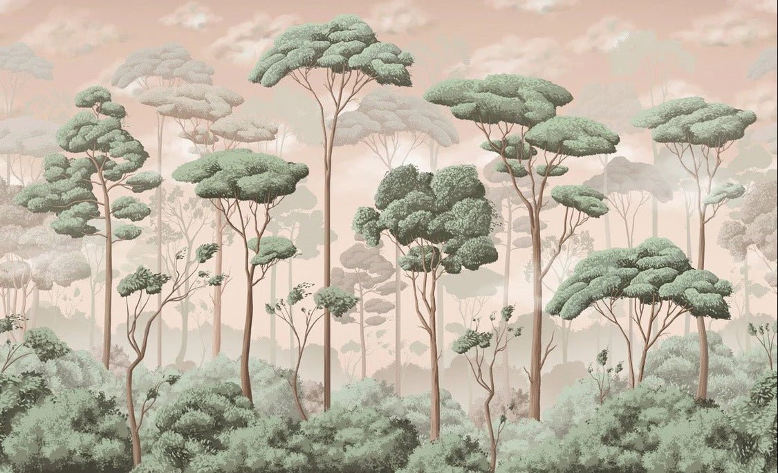 Papel pintado panorámico Voluptuoso bosque de jazmines y pinos