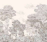 Papier peint panoramique Forêts et Monts Crayonnés Beige, XXL, tendance