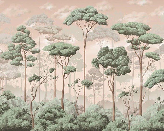 Papel pintado panorámico Voluptuoso bosque de jazmines y pinos