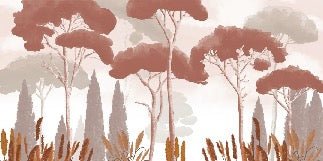Papel pintado terracota de ciprés, pino y hierba de la pampa