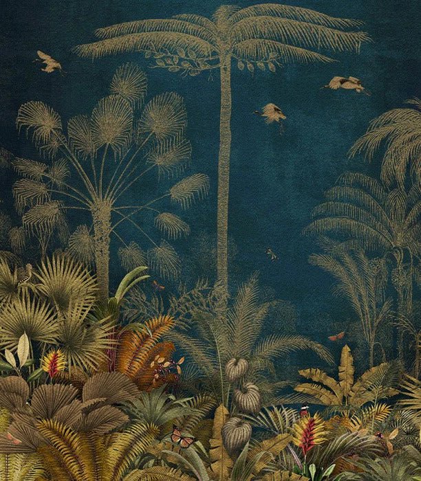 Papel pintado selva azul grabado