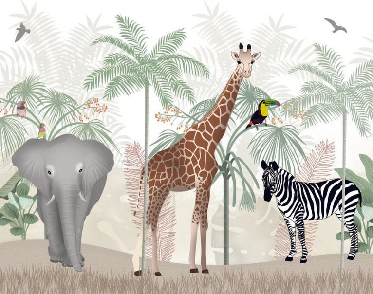 Papel pintado infantil Animales de la sabana
