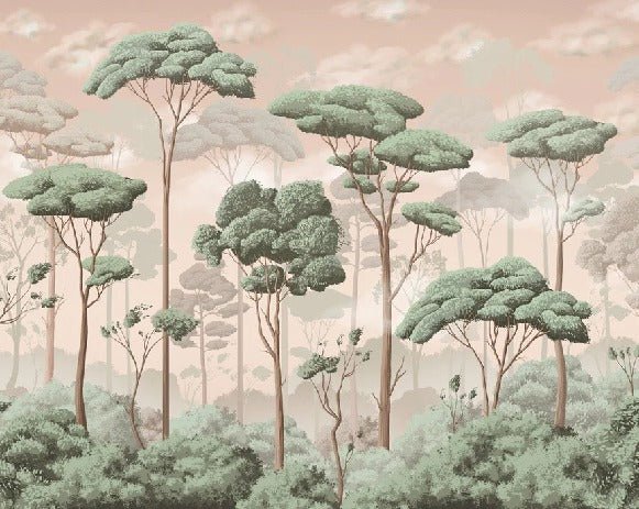 Papel pintado panorámico Voluptuoso bosque de jazmines y pinos