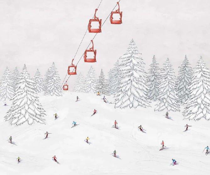 Papier peint télécabine skieurs colorés, XXL, tendance