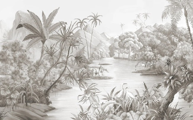 Papier peint panoramique jungle pittoresque, XXL, tendance