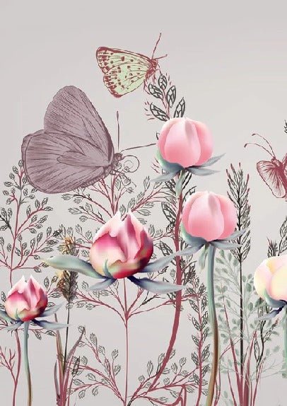 Papel pintado panorámico de flores y tulipanes