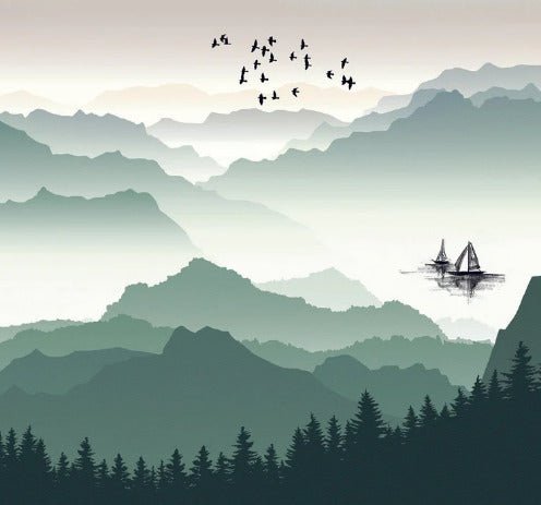 Fondo de Montaña y vela en el lago