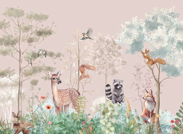Papel pintado Dormitorio infantil mágico naturaleza rosa