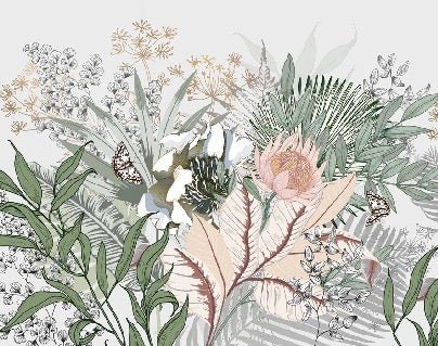 Papel pintado Botánico floral panorámico