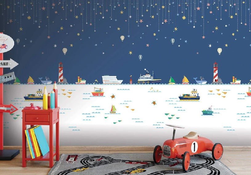 Papel pintado infantil barco mar océano