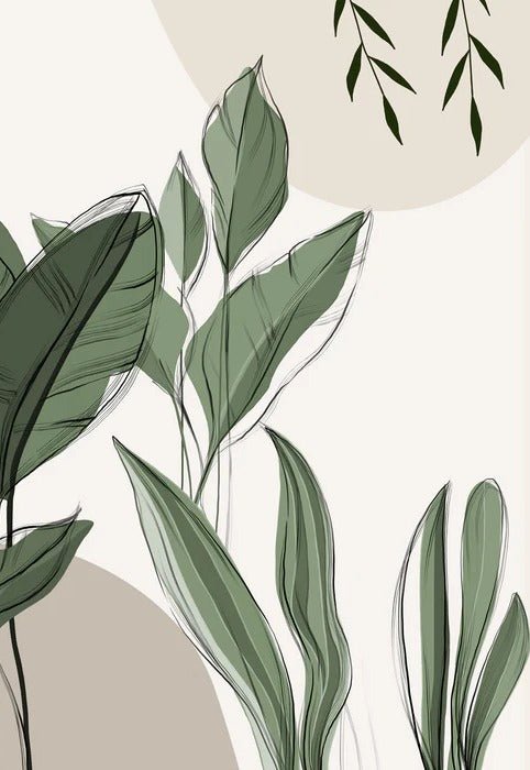 Papel pintado vegetal panorámico gráfico de color topo