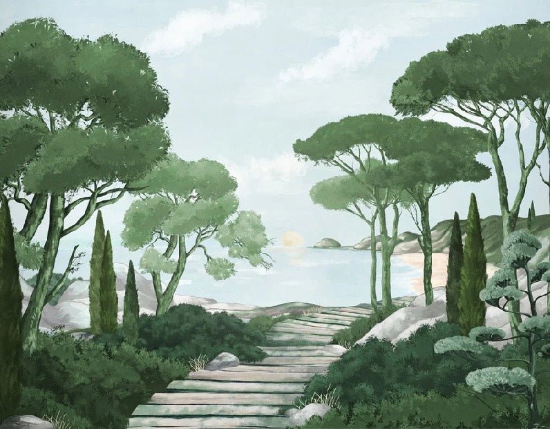 Papier peint balade dans les calanques vert
