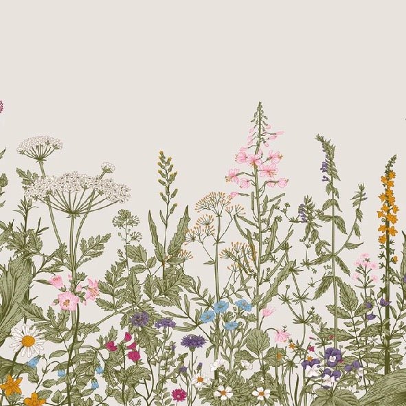 Papel pintado romántico de flores botánicas folclóricas