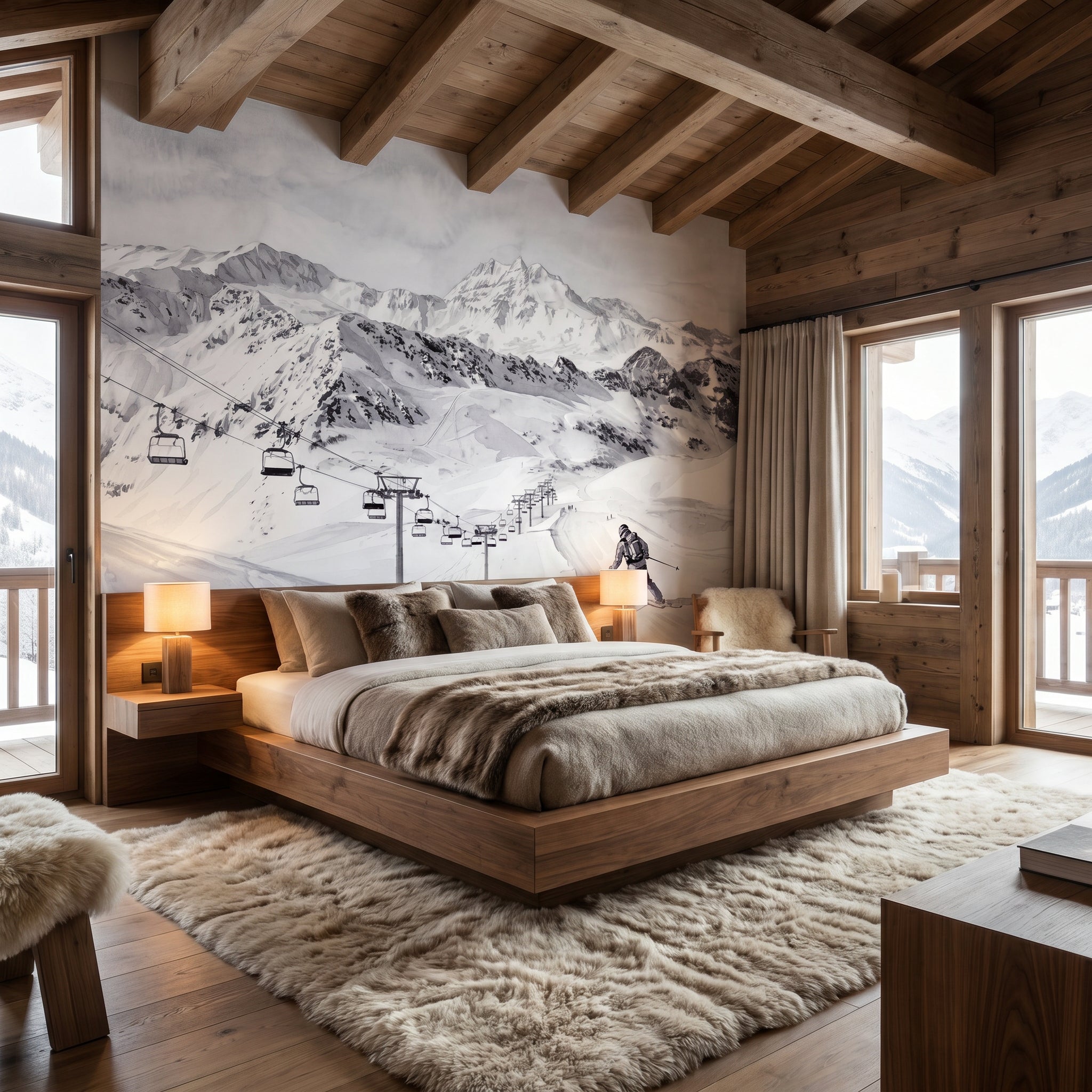 Papier peint montagne ski Savoie - Fresques enneigées Val Isère