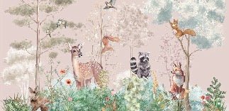 Papel pintado Dormitorio infantil mágico naturaleza rosa