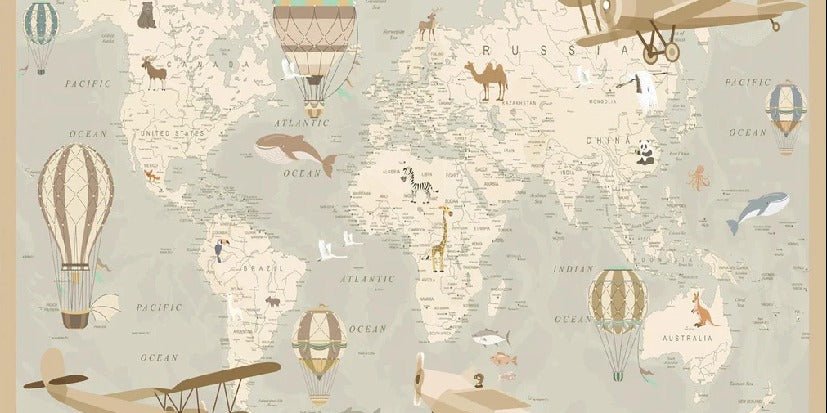 Papel pintado infantil mapa del mundo aviador