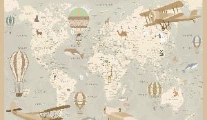 Papel pintado infantil mapa del mundo aviador