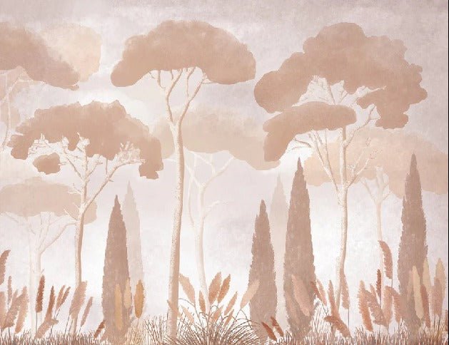 Papel pintado pino ciprés sepia
