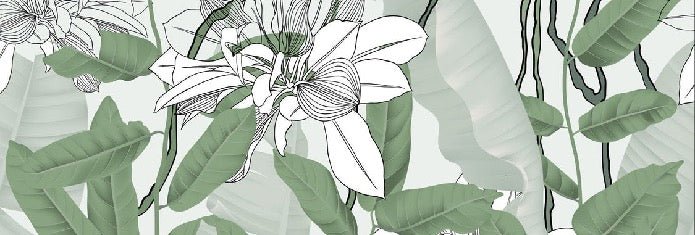 Papel pintado Follaje natural verde NB flor