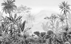 Papel pintado tropical en blanco y negro