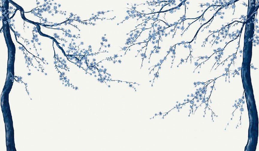 Papel pintado panorámico de flores blancas de Sakura