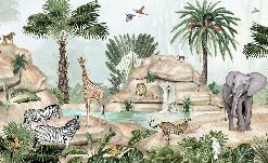 Papel pintado infantil oasis de animales