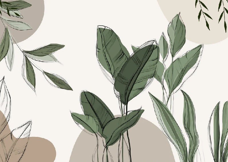 Papel pintado vegetal panorámico gráfico de color topo
