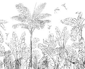 Papel pintado Selva de leopardo en blanco y negro