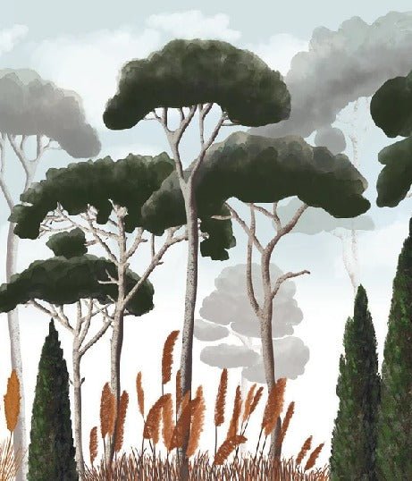 Papier peint sur mesure cyprès pins et herbes de la pampa, XXL, tendance