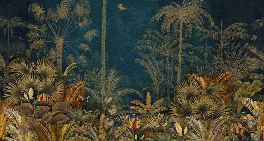 Papel pintado selva azul grabado